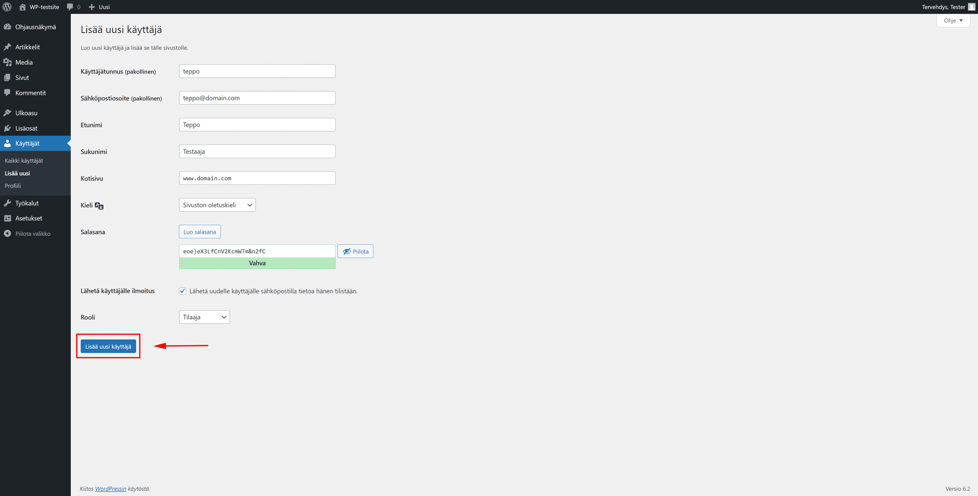 Klikkaa lisää uusi käyttäjä -painiketta - WPGuideGuy